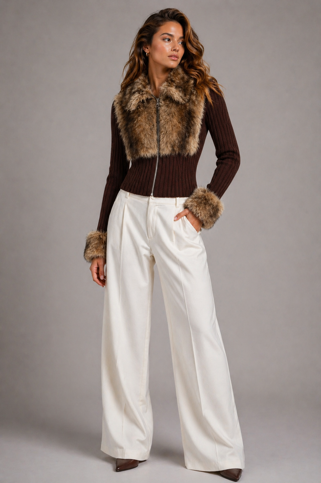 Icon Fur Zip - Brown