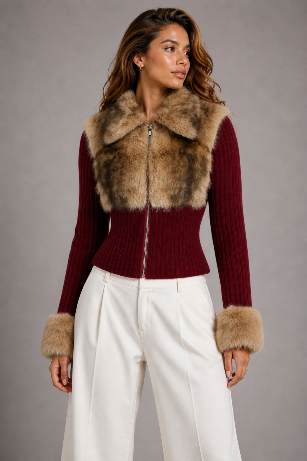 Icon Fur Zip - Burgundy