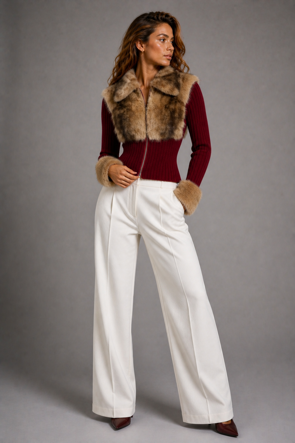 Icon Fur Zip - Burgundy