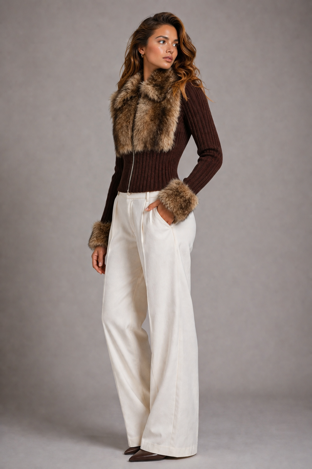 Icon Fur Zip - Brown