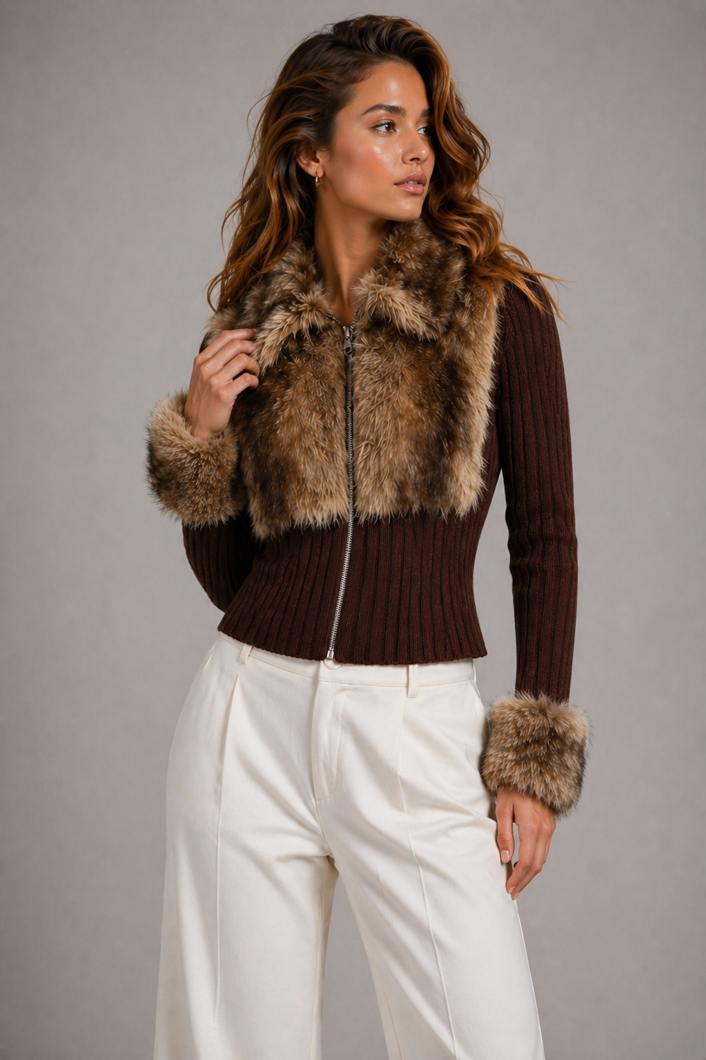Icon Fur Zip - Brown